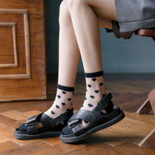 玻璃丝袜女夏薄款日系简约黑白爱心卡丝袜ins甜美女生外穿凉鞋袜