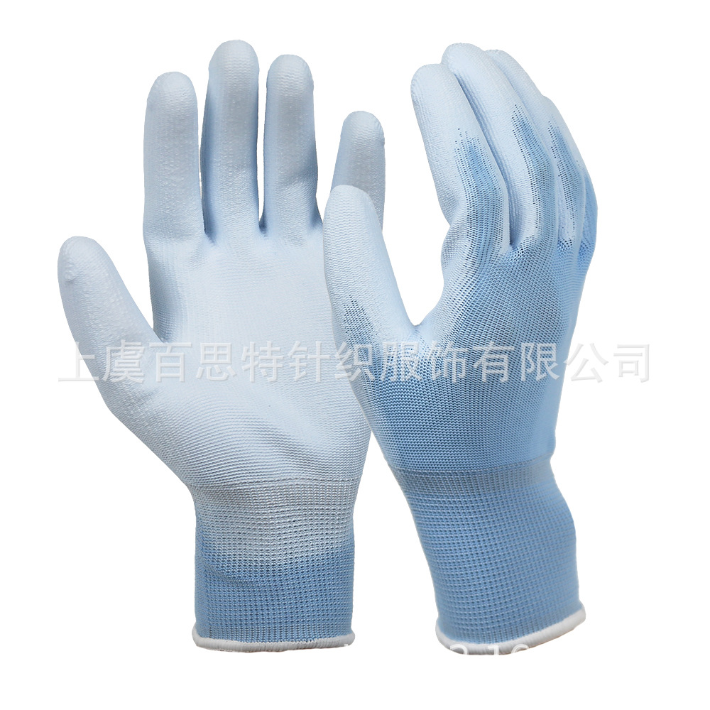透气轻质普通手套13针涤纶PU涂层手套防滑耐油耐磨耐腐蚀手部防护