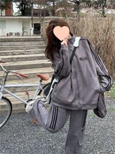 春夏重磅休闲运动套装女时尚拉链立领国潮外套卫裤男款两件套