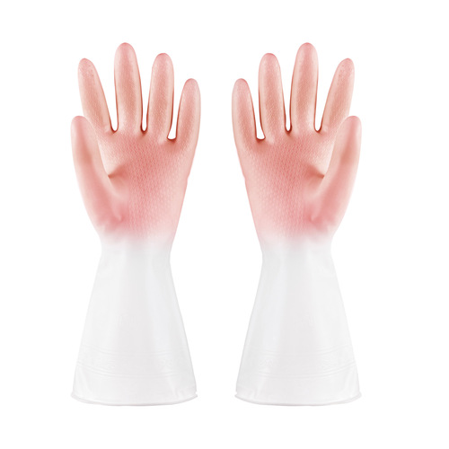 Transparent white two-color dishwashing gloves for women kitchen rubber latex laundry clothes waterproof plastic rubber leather housework dishes