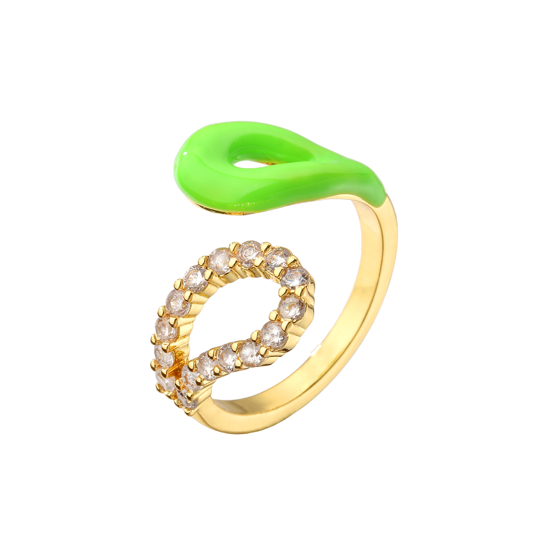 Colorful Dripping Oil Ring Geometric Open Zircon Inlaid Ring Copper Plating 18K Real Gold