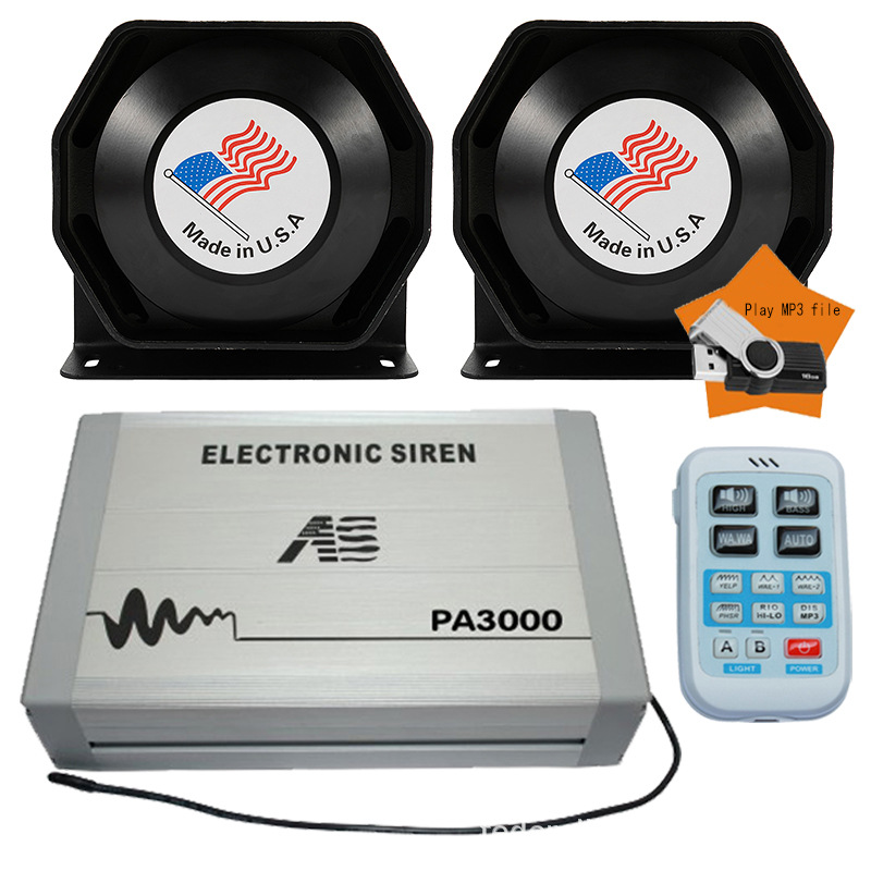 PA3000 car-mounted wireless siren and loudspeaker with high-pitched alarm, USB drive, and MP3 function + octagonal speaker