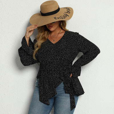 HY36061672# Europe and America Cross border Large Women's wear Long sleeve black Irregular Broken flowers Internal lap jacket