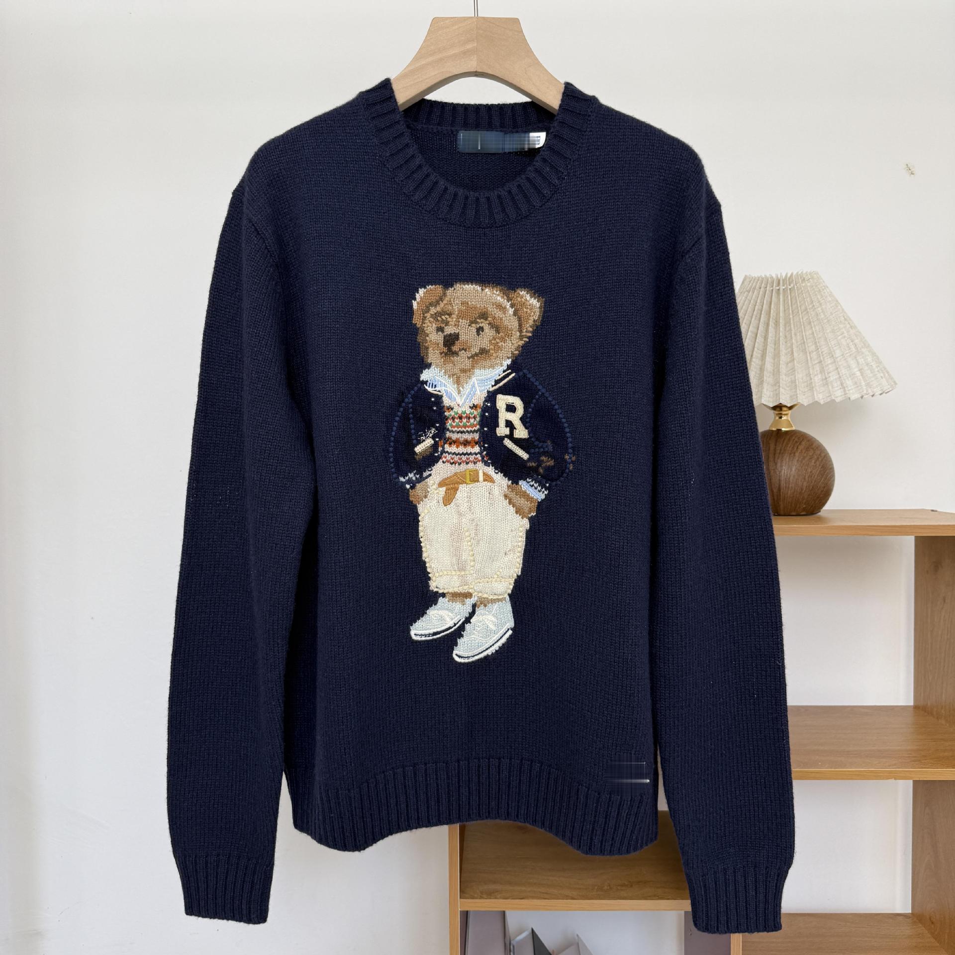 RL高品质/可扫码小熊25年秋冬新款羊毛羊绒重工刺绣女款圆领毛衣