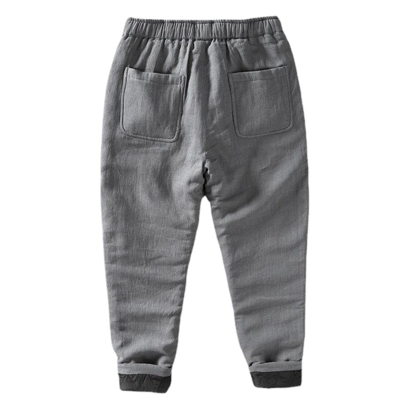 L8233 vintage casual elastic waist straight tube warm padded Ramie drawstring long cotton pants men's a generation of hair