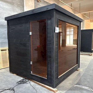 Modern Design Black and Canadian Red Cedar Outdoor Sauna Steam Room with Wood Stove, Villa