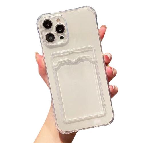 Four Corner Shockproof Card Slot Phone Case Suitable for iPhone 16 Pro Max Transparent Simple Protective Cover Apple 15 High-End