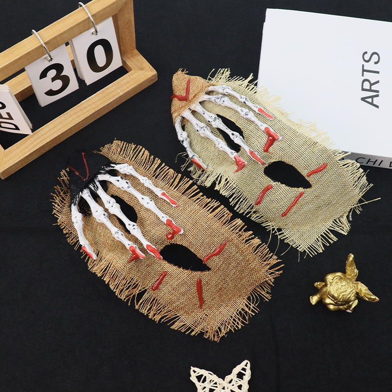 Transfronterizo nuevo Halloween máscara de disfraz esqueleto mano lino decoración máscara de mitad de cara cos maquillaje props de baile