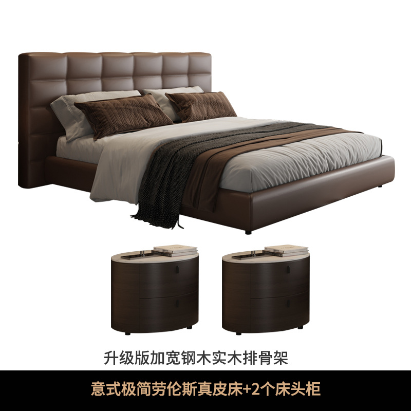 Cama de cuero italiana minimalista Lawrence, cama principal de alta gama, atmósfera moderna, simple y lujosa, cama de matrimonio doble. image 8