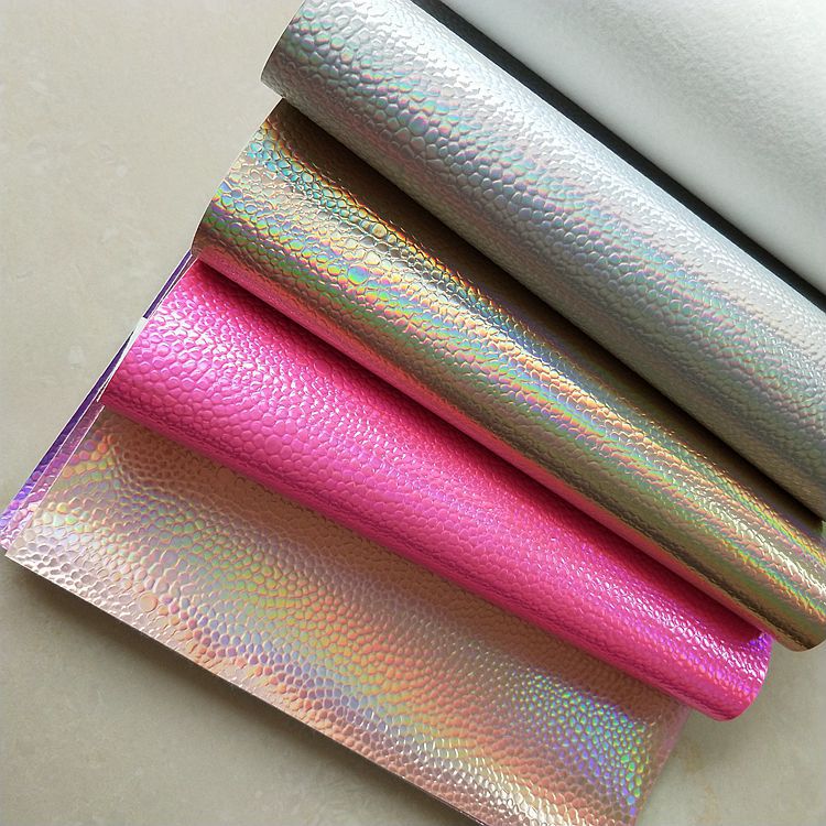 镭射幻彩珍珠鱼皮革化妆袋洗漱包面料A058箱包手袋鱼子纹金属革