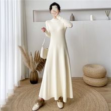 法式收腰显瘦针织连衣裙女秋冬新款感配大衣内搭毛衣A字长裙跨境