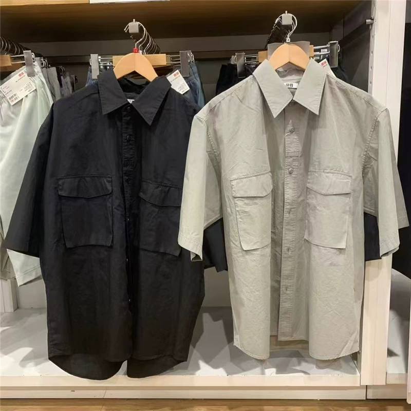 Летняя серия, мужские и женские рабочие рубашки/рубашки с короткими рукавами, хлопковые повседневные рубашки 476245/481220