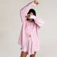 2023 cross-border European and American solid color crepe cotton pajamas long-sleeved shorts ruffled two-piece suit home wear ladies