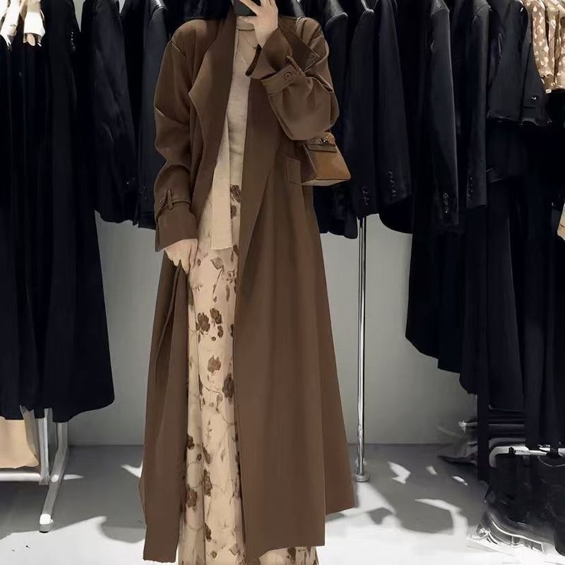 欧货高级感系带收腰超长款风衣女2025秋款宽松设计感时尚百搭上衣|undefined