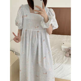 跨境专供外贸女士夏韩系卡通可爱减龄睡衣休闲宽松睡裙慵懒家居服