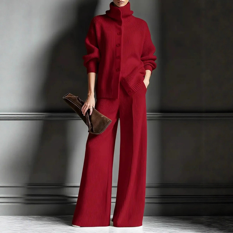 2025 New Autumn and Winter Thickened European and American Amazon Fashion Women's Casual High-Neck Wide-Leg Suit