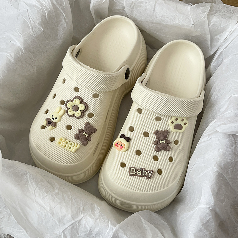 5.5cm Cartoon DIY Thick-Soled Clogs for Outdoor Wear, Closed-Toe Slippers for Women, Half-Slip Summer Beach Sandals