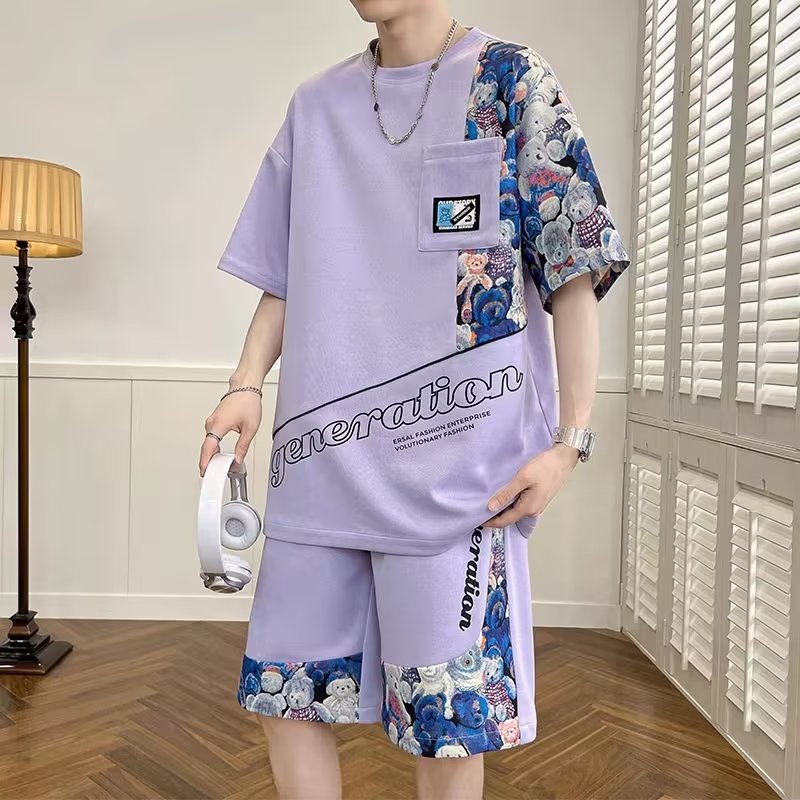 Camisa de manga corta ropa traje de verano de los Hombres Nuevo personalizado impreso de moda estilo de Hong Kong suelta juventud media manga