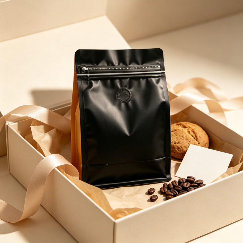 Bolsas de embalaje para alimentos para café, té, refrigerios, bolsas de aluminio autoportantes con cierre zip para granos de café con válvula, bolsas autoportantes con sellado de ocho lados