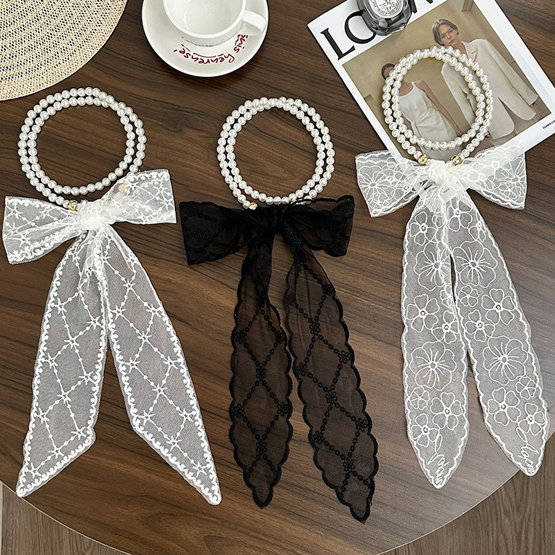 Collar de perlas Nueva bufanda de seda de encaje con cadena de clavícula francesa