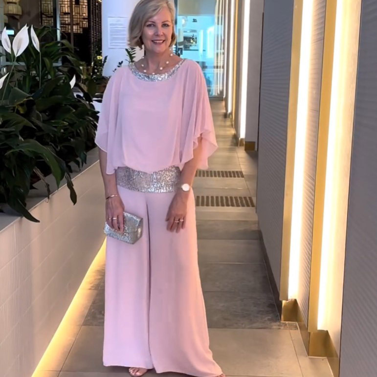 Cross-border Foreign Trade European and American 2024 New Suit Amazon Crewneck Sequin Color Bat Shirt Wide Leg Pants for Women