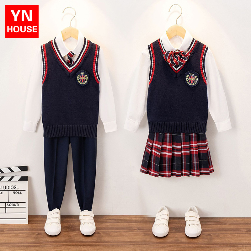 Día de Año Nuevo niños y niñas de Kindergarten uniforme escolar uniforme de clase infantil coro británico rendimiento traje de estudiante de escuela primaria