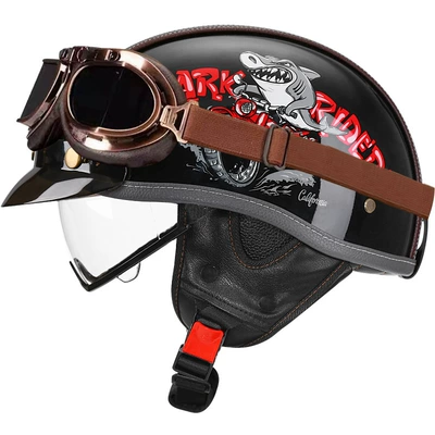 Motosiklet kaskı (dəbilqə) – Helmet Leather Helmet for Men and - glossy-black-shark-bully-transparentcopper-mirror-m