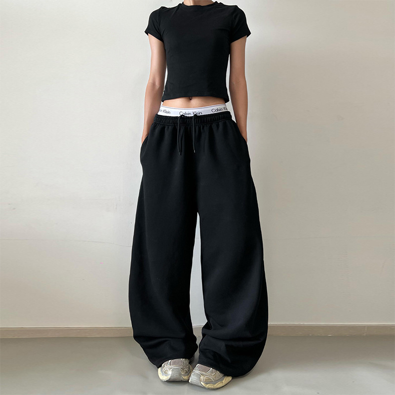 JIAMU Sweatpants Wide Leg High Waisted Black