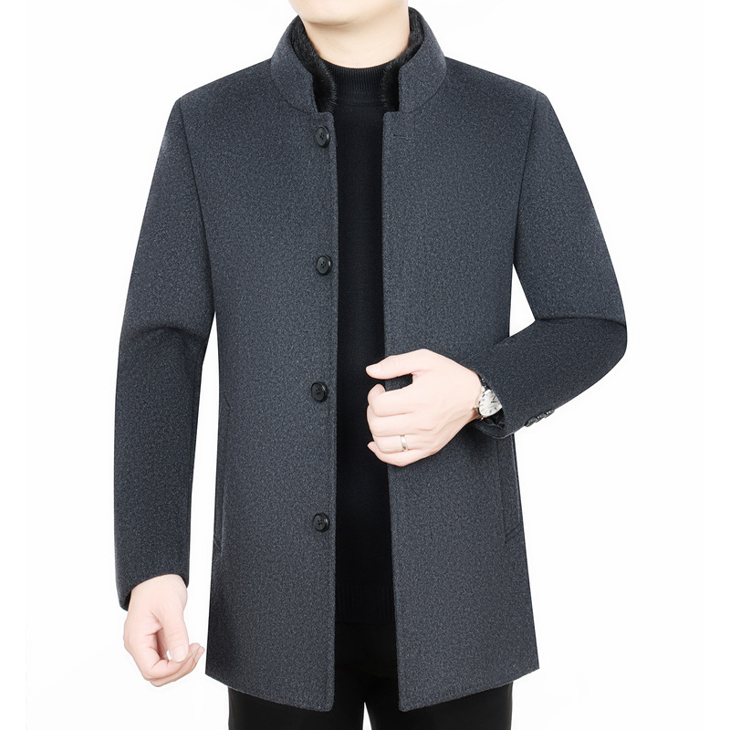 2024 Mink Fur Collar Down Liner Double-Sided Woolen Coat Down Jacket Men's Winter Mid-Long Thick Coat