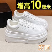 小白鞋女2025新款春季真皮厚底配裙子百搭透气休闲松糕内增高女鞋