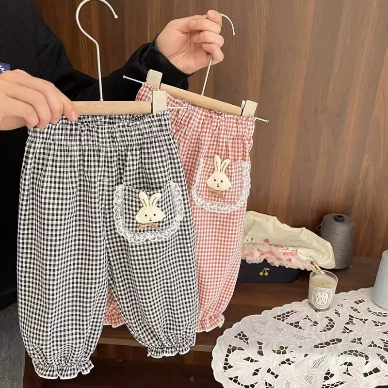 Элегантные и драпированные шаровары для маленьких девочек, летние тонкие хлопковые клетчатые штаны с защитой от комаров для девочек, крутые