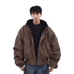 美ラードの偽の2つの染めた革のジャケットの男性の冬の新型のファッションのごろつきのハンサムでゆったりしているカップルの皮の服のコート