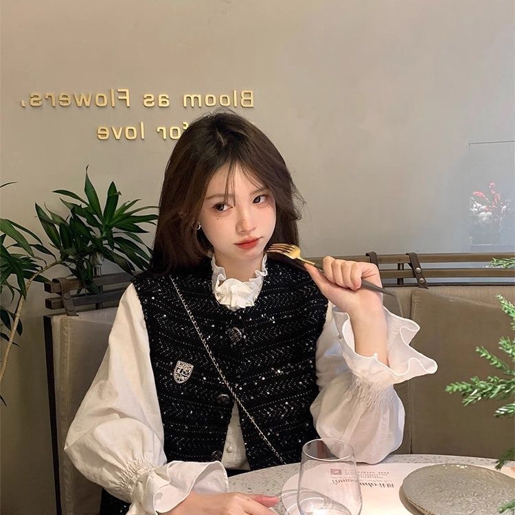 边花边白色衬衫女装新款早春小香风上衣叠穿内搭打底衬衣秋冬|undefined