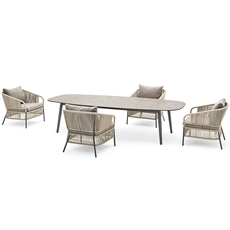 Conjunto de sofás de ratán para exteriores, muebles de jardín resistentes al agua y al sol, muebles de ocio para terraza, sofá y silla de cuerda de cáñamo tejida. image 6