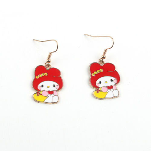 New Love Sanrio Earrings Ear Hooks Cute Cartoon Alloy Pendant Earrings Kuromi Melody Cinnamon Dog