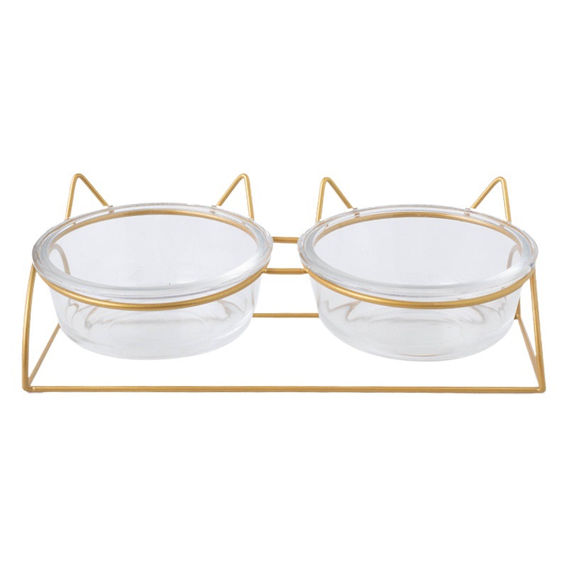 Mascota gato tazón gato plato gato cuenca vidrio alto pie oblicuo boca cuello protección gato comida tazón bebedero doble tazón anti-golpe fácil limpieza