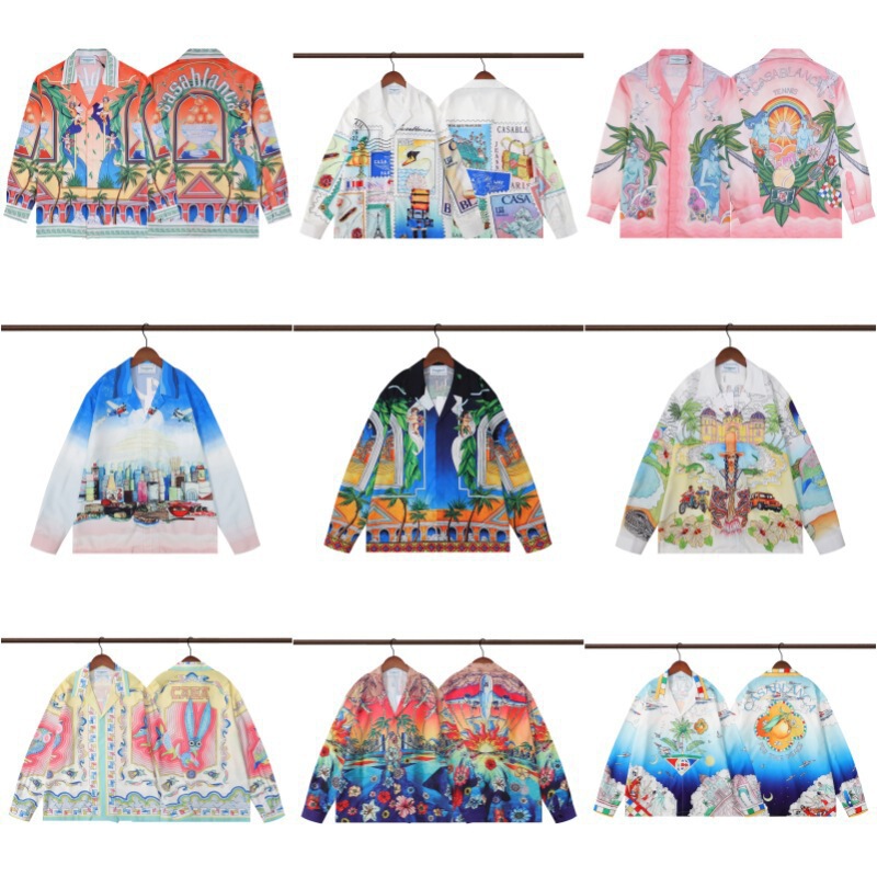 Casablanca Long-Sleeved Casablanca Digital Printing Casa Men's Fancy Shirt Fashionable Long-Sleeved T-Shirt Casablanca Long-Sleeved Casablanca Digital Printing Casa Men's Fancy Shirt Fashionable Long-Sleeved T-Shirt