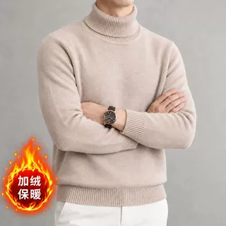 莱赛尔高领加绒毛衣男2026秋冬新款加厚保暖一体绒针织男士毛衣