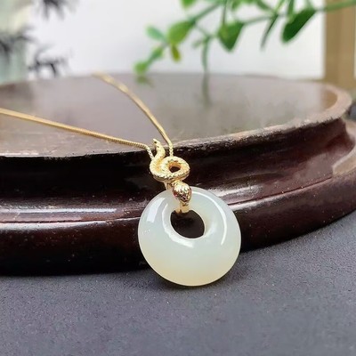 New Chinese style Snake Nephrite  Ping An buckle Necklace s925 Sterling Silver Zodiacal Year of the Snake Pendant Guochao new year gift