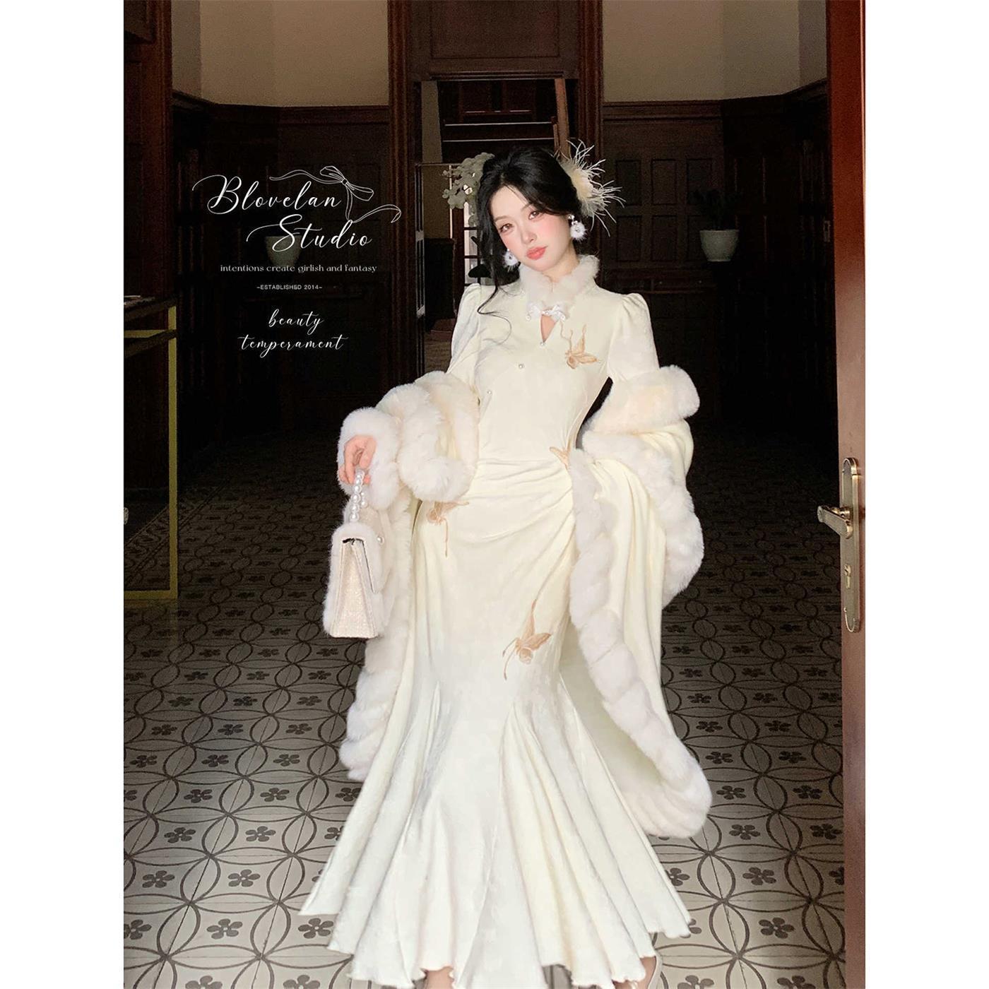 2025 Autumn and Winter High-End New Chinese Style Dress Elegant High-End National Style Fishtail Cheongsam for Women