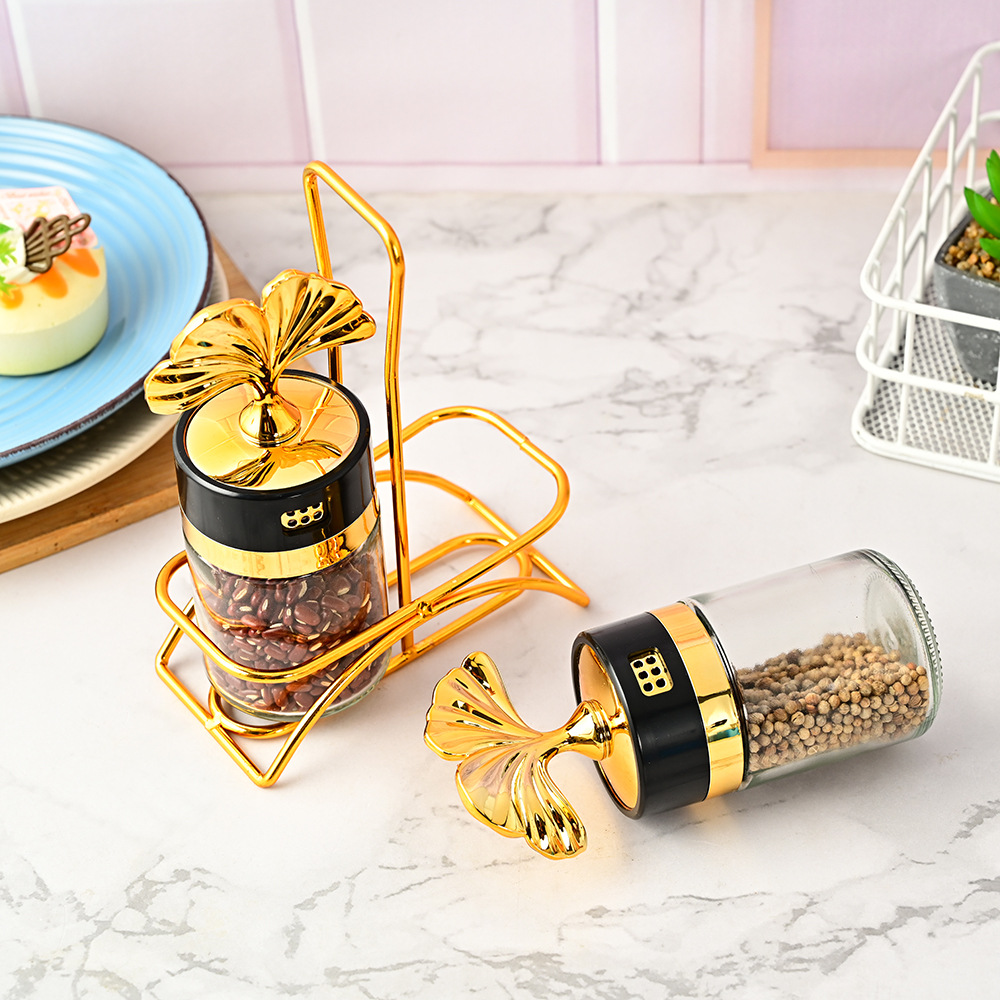 Luz de lujo jaseado cocina vidrio condimento botella cocina suministros condimento tarro MSG condimento caja de almacenamiento