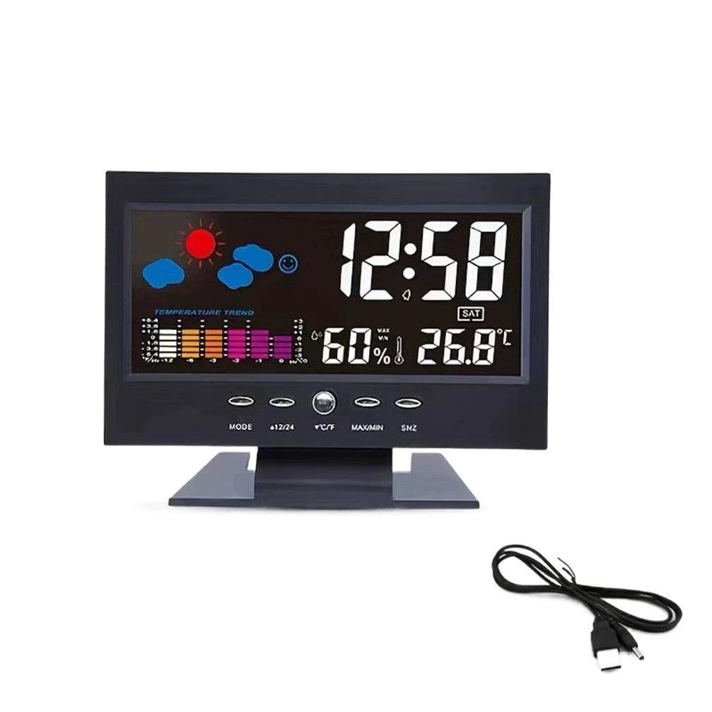 Многофункциональные трансграничные часы-термометр-гигрометр с голосовым управлением, светящиеся настольные часы для бизнеса 8082T-24