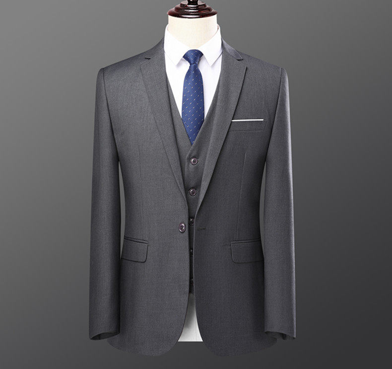Bộ vest nam hai mảnh dáng ôm, áo vest cổ bẻ phẳng một hàng cúc, lễ phục cưới và đi làm — Bộ áo và quần một cúc màu xanh navy, Bộ đồ hai cúc màu xanh tím than (áo + quần), Bộ đồ hai cúc màu xám (áo + quần), Bộ đồ màu xám một cúc (áo + quần) chi tiết 16