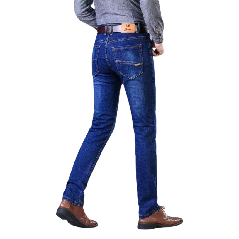 Pantalones vaqueros para hombre, forrados, elásticos, corte informal