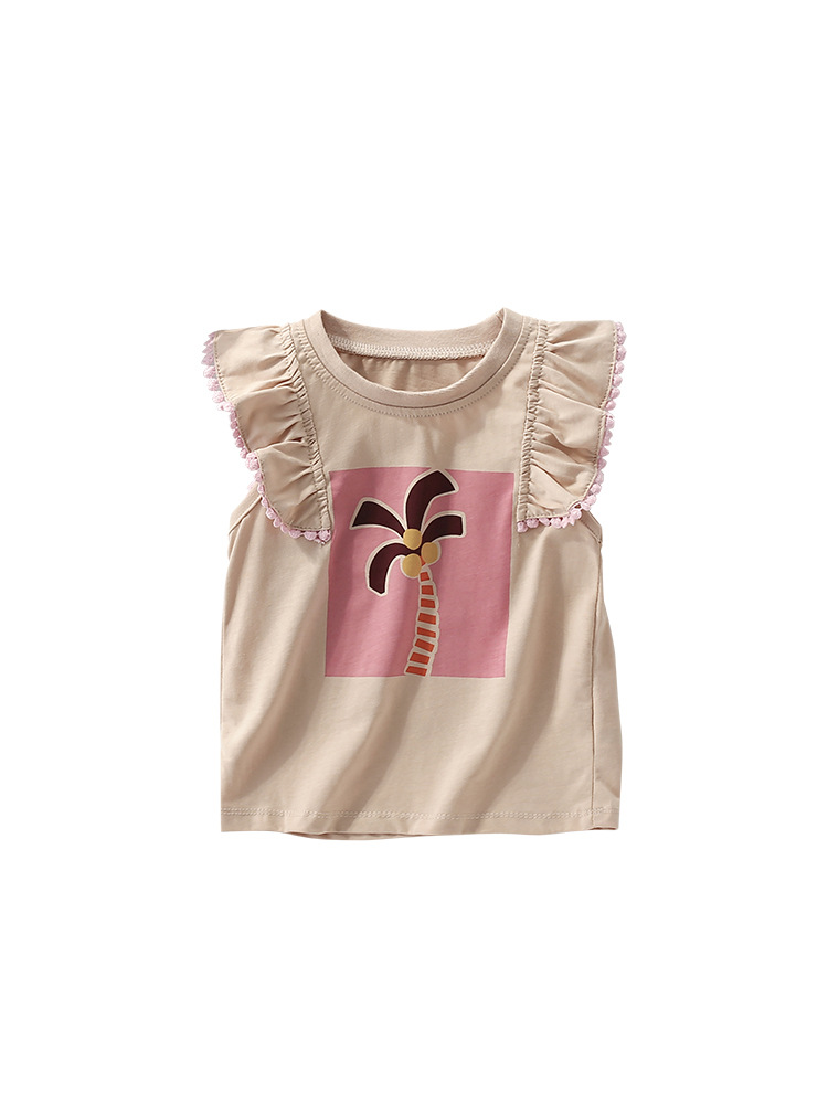 Malwee niña manga corta verano nuevo estilo europeo y americano niños pequeños y medianos cuello redondo camiseta linda niña casual top