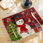 跨境圣诞雪人餐垫酒店餐桌亚麻装饰印花餐垫厨房客厅桌布垫隔热垫