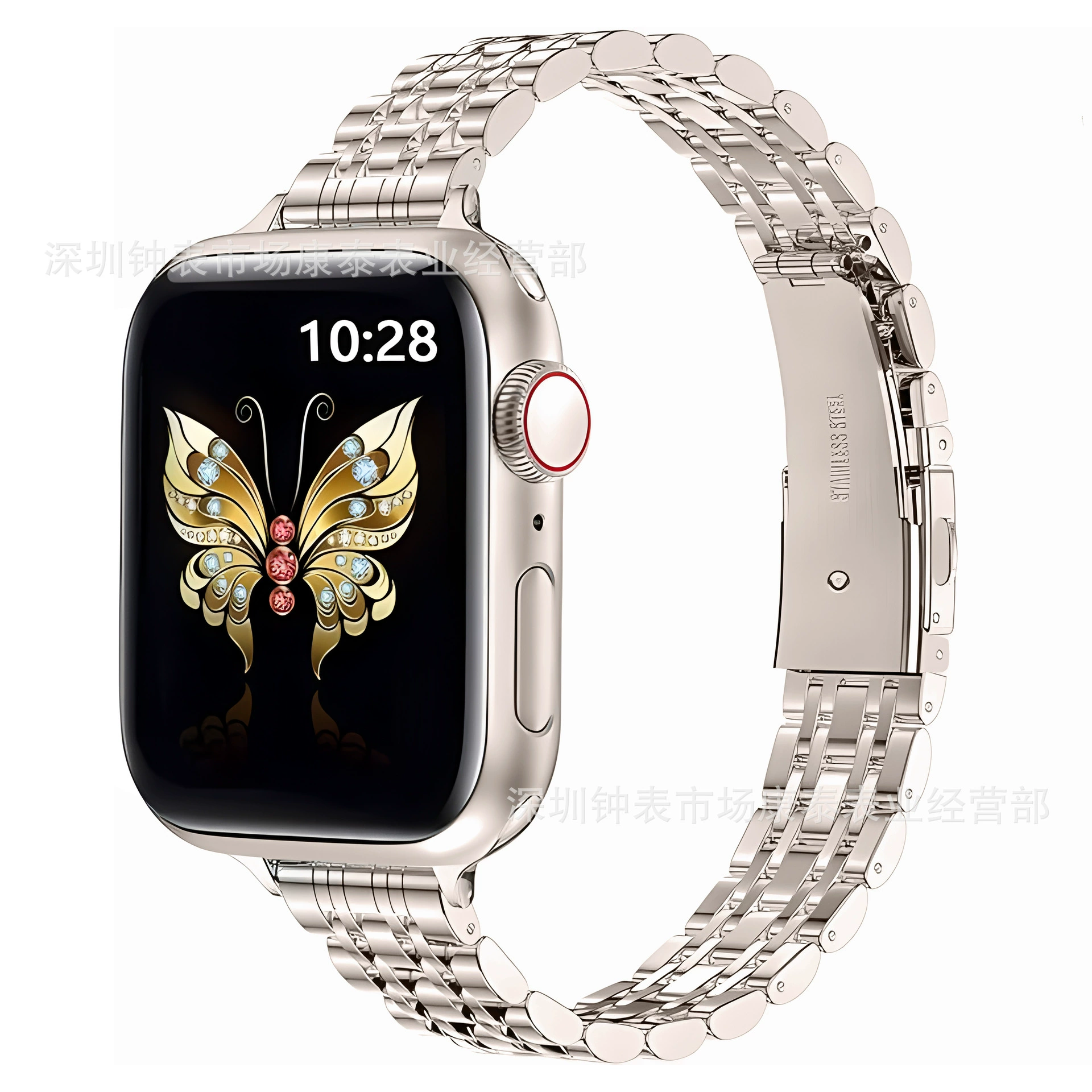 Подходит для Apple Watch S9/Ultra2 ремешок Apple 14×12 мм узкое крепление из стали семь бусин металлический ремень