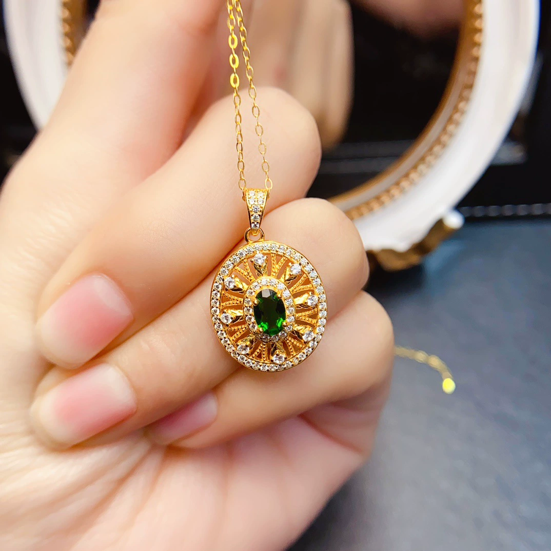 Оптовая продажа с фабрики, популярный кулон из натурального диопсида S925, серебро, инкрустированный основной камень 4*6, хит продаж, европейский и американский дропшиппинг