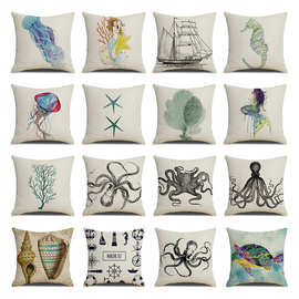 海洋动物主题抱枕地中海风格装修沙发抱枕定制 logo创意情侣垫枕