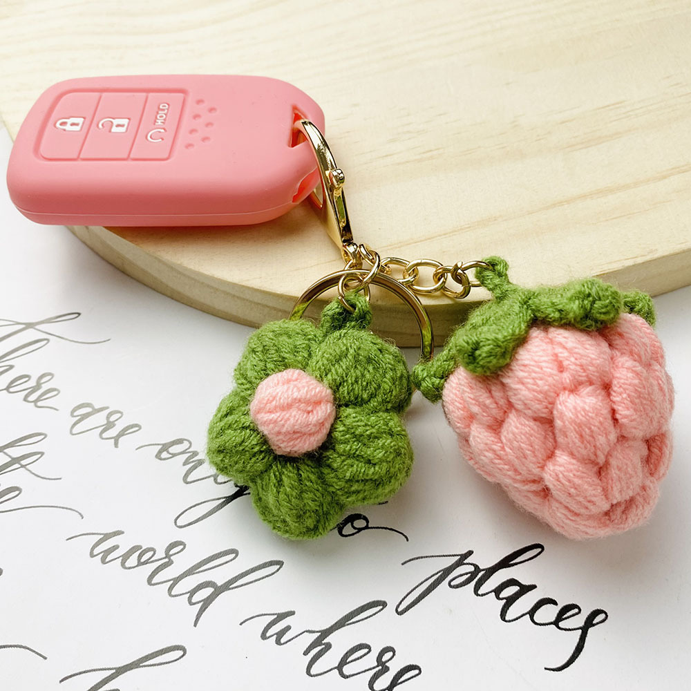 Holiday, Daily Occasion yarn Material Cute Flower Strawberry Yarn Women's Keychain